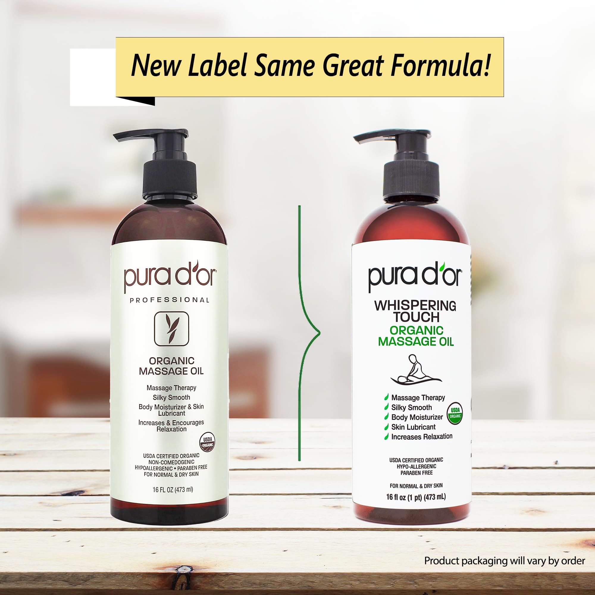 PURA D'OR 16 Oz Organic Massage Therapy Oil USDA Certified Body Moisturizer & Skin Lubricant for Aromatherapy & Relaxation, Silky & Softer Skin (Packaging May Vary)