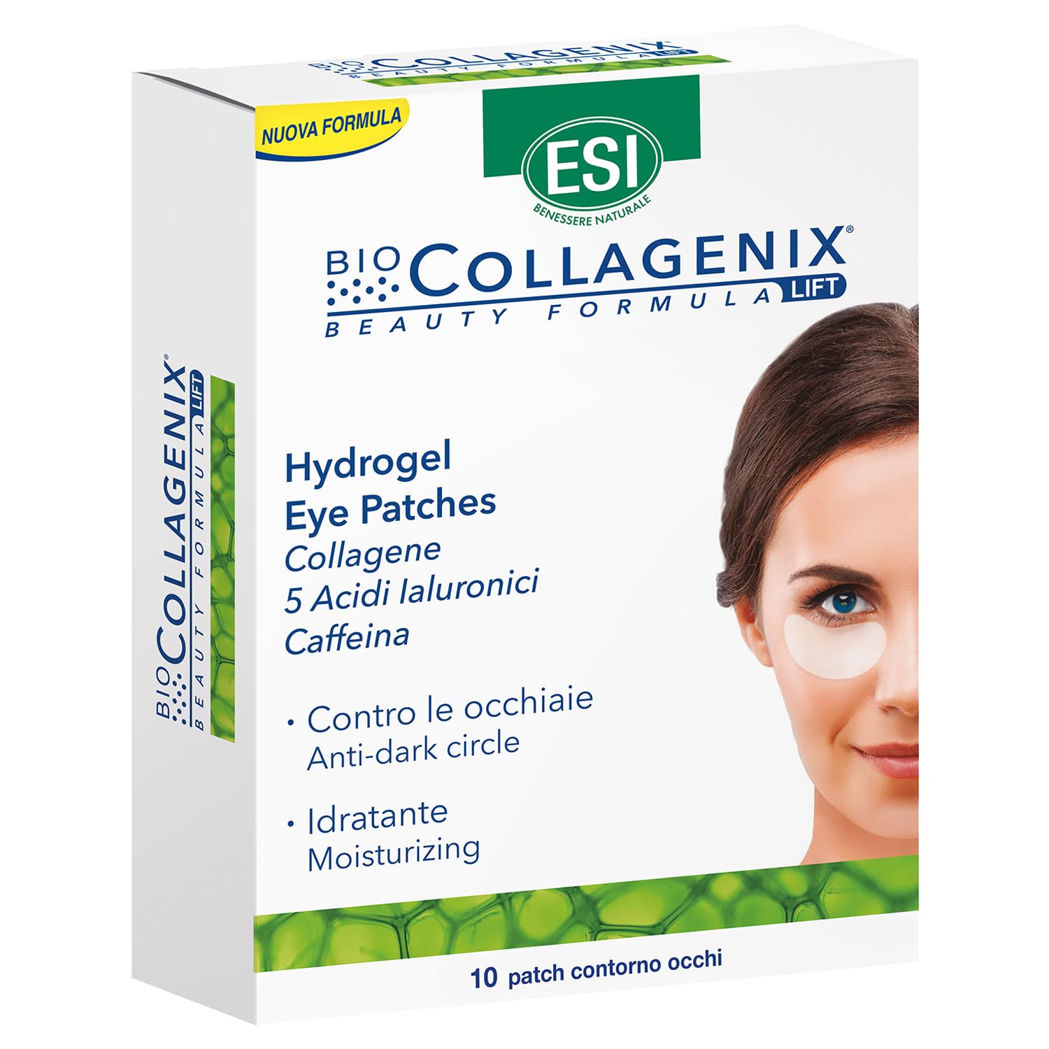 ESI, Biocollagenix Hydrogel Eye Patches, 10 Patch Occhi con Collagene, Caffeina e Acido Ialuronico per Ridurre le Occhiaie, Offre una Pelle Elastica e un Contorno Occhi Luminoso, Formula Idratante