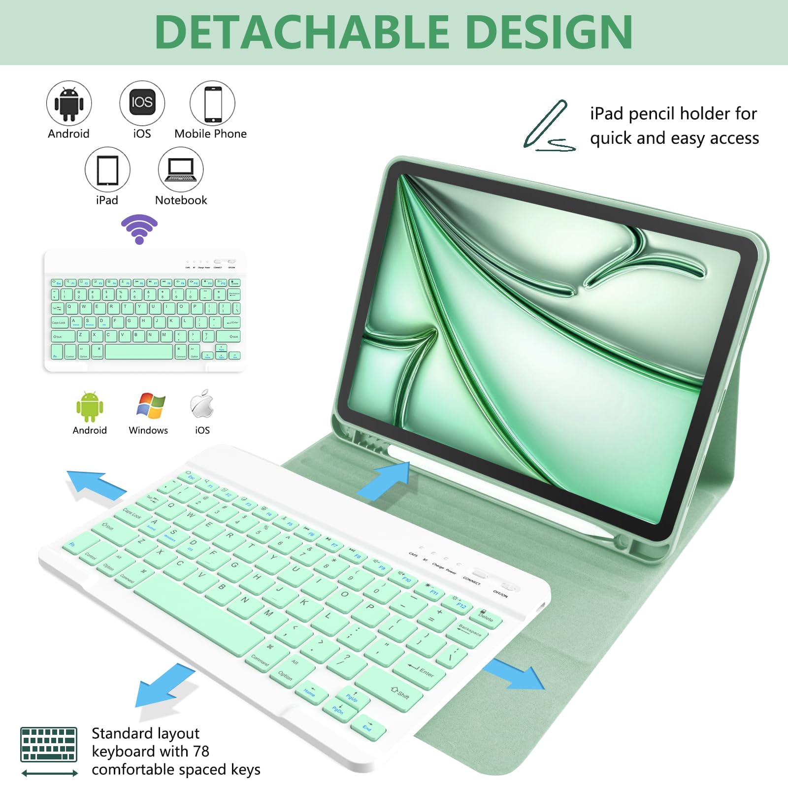 TaIYanG - Funda para iPad Air de 11 pulgadas con teclado 2024, para iPad Air de 5ª generación con teclado, funda desmontable para teclado Bluetooth, funda con soporte para iPad Air de 11 pulgadas,