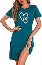 Marvmys Nachthemd Damen Kurzarm Schlafshirt Baumwolle Printed Sleepshirt Sommer T-Shirt Schlafhemd Frauen Nachtwäsche Schlafkleid
