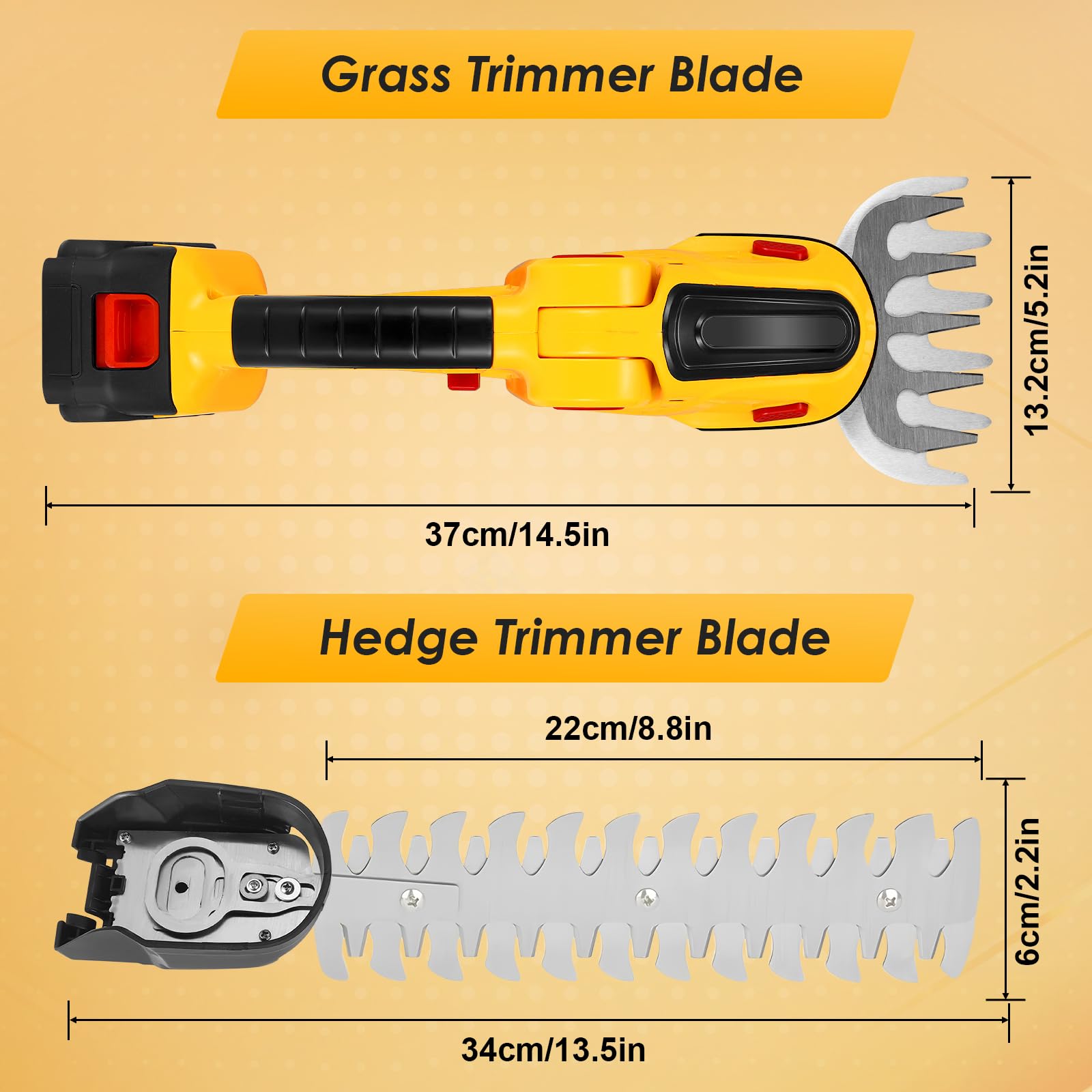2 en 1 Taille Haie Electrique sans Fil, 24V Cisaille à Gazon sur Batterie Rechargeable avec 2 Lames et Chargeur, 2*Batterie 1500 mAh, Coupe Haie sans Fil pour Arbustes, Jardin, Gazon, Pelouse