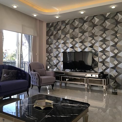 Miniatura 5 de Azulejos decorativos 3D Penta Design, sistema de paneles de decoración de pared, paquete de 30 unidades (blanco)