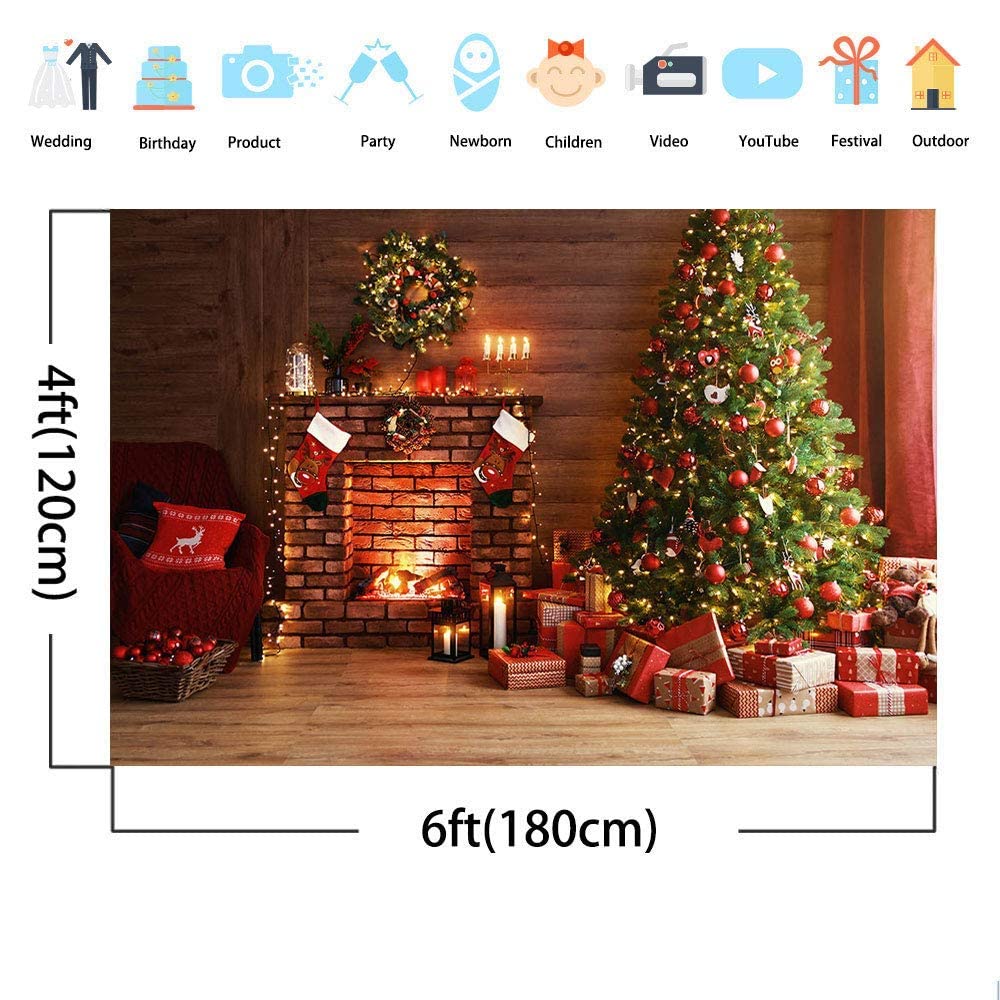 Weihnachtskamin-Hintergrund 1,8 X 0,9 M – Fotobanner Für Winter-Partys & Dekoration | Polyester
