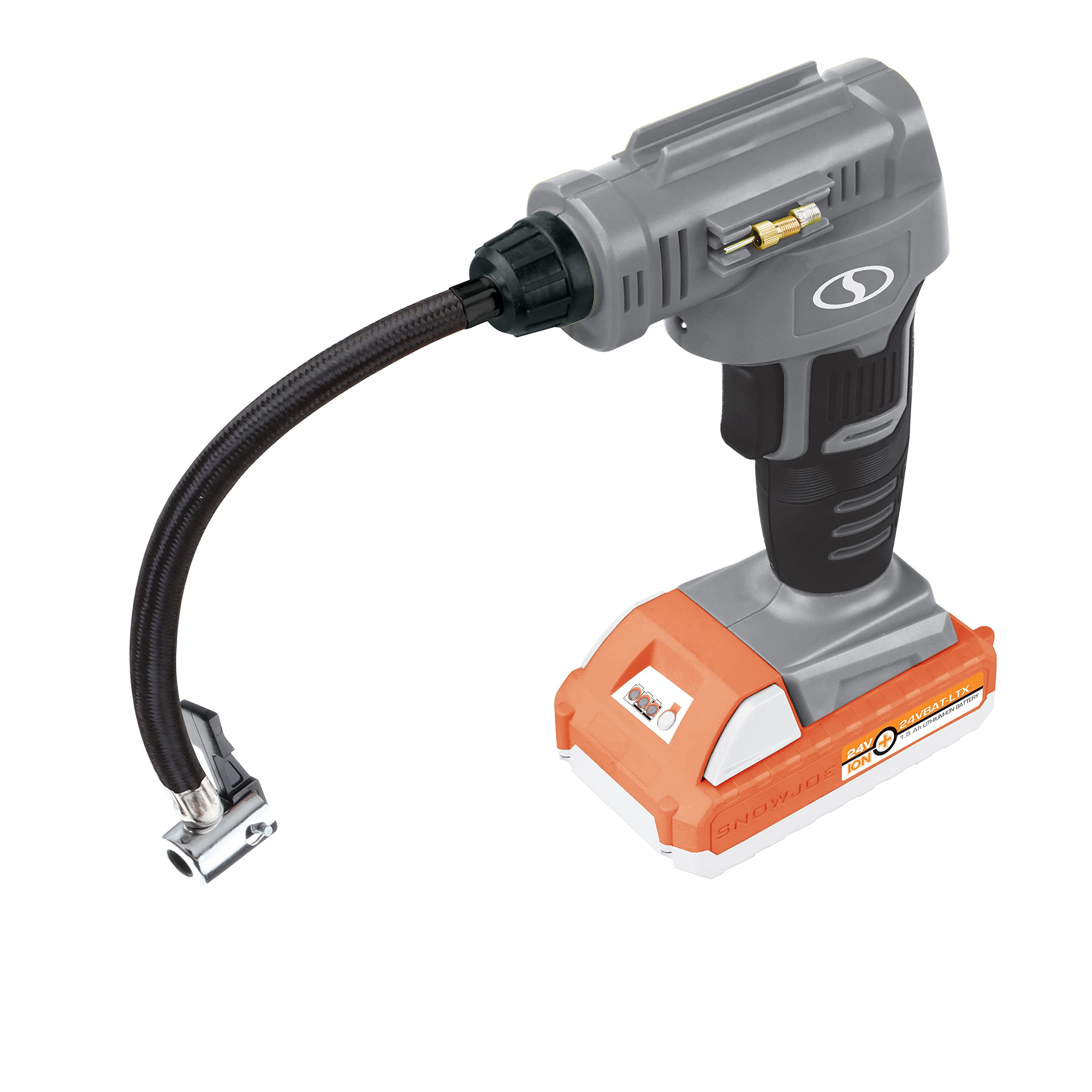 Sun Joe 24V-AJC-LTX-GRY 24-Volt IONMAX Cordless Portable Air Compressor Kit, w/ 1.5-Ah Battery, Charger, Storage Bag, and Nozzle Adapters