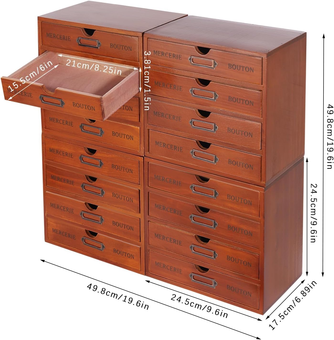 Vintage Apothecary Cabinet, 16-Drawer Flat File Cabinet, 4PCS 4-Slot Wooden Multi-drawer Apothecary Cabinet with Drawers for Home, Office, Schools, Library, Stackable, Multifunctional