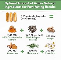 Vista 7 de Turmeric Curcumin Extract 1500mg – Full Dose of 95% Curcuminoids with Black Pepper Ginger & Cinnamon – High Absorption Turmeric Supplement – Non-GMO