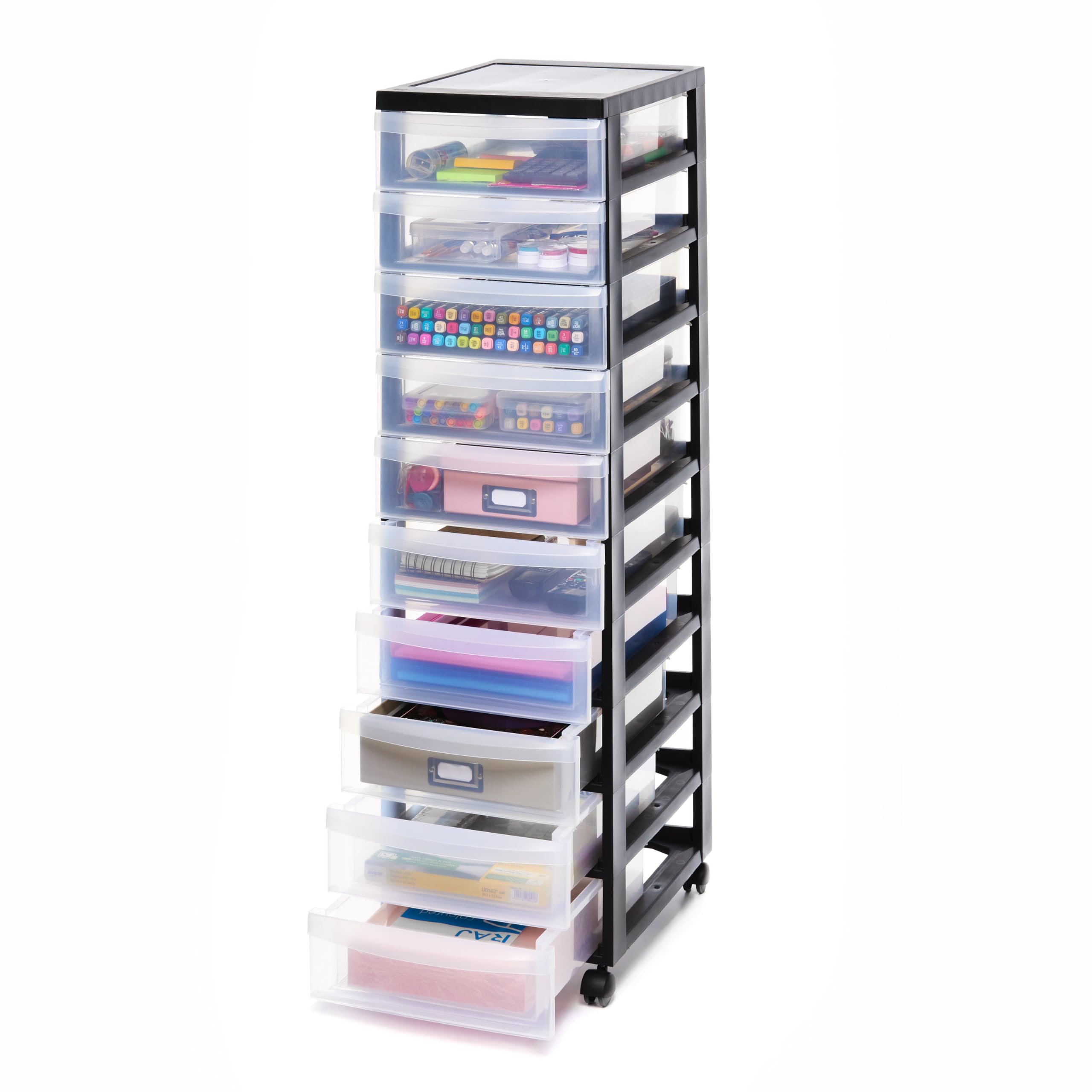 Iris Ohyama Cassettiera in Plastica con ruote, 10 Cassetti Piccoli, Nero, Maniglie facili da tirare, Organizzatore, Per Camera Da Letto, Bagno, Scuola e Ufficio, Senza BPA, Contenitore, DC-​010