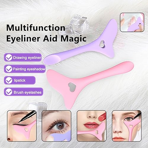 Miniatura 9 de 2 plantillas de delineador de ojos, punta alada de silicona 5 en 1 para cejas, pestañas, línea de labios, protector de rímel y almohadillas