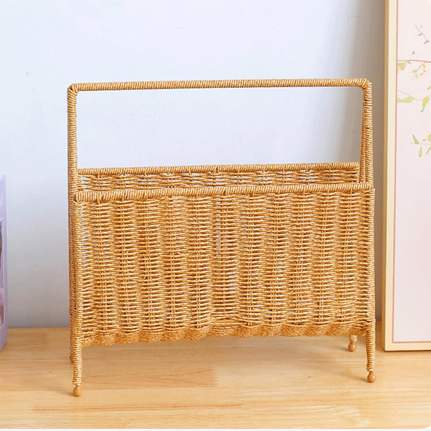 Elegant Woven Magazine Organizers Portable Handwoven Rack Faux Rattan Organizers for Easy Organization Bathroom Stand