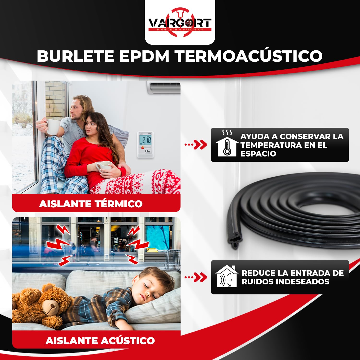 Perfil de Goma para Ventana PVC y Aluminio S-232 | Sellado para interiores y exteriores, aislamiento y estanqueidad | Compatible con Ventanas Panamá | Perfil 5mm | 50 Metros (2 Rollos de 25 m)