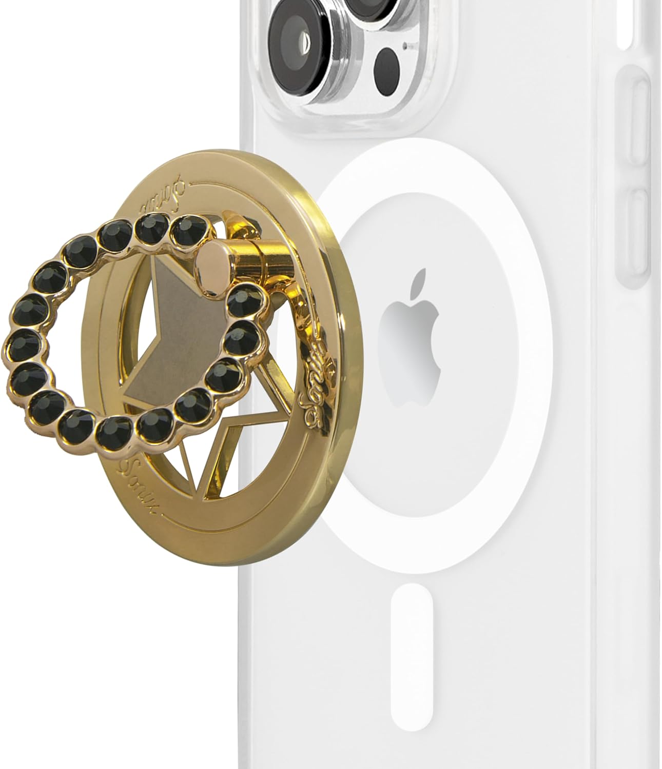 Sonix Magnetic Phone Grip and Phone Ring Holder – Compatible with MagSafe – Rotatable Kickstand and Phone Holder for iPhone 16, 15, 14, 13, 12 Series – Gold Star/Black Rhinestone