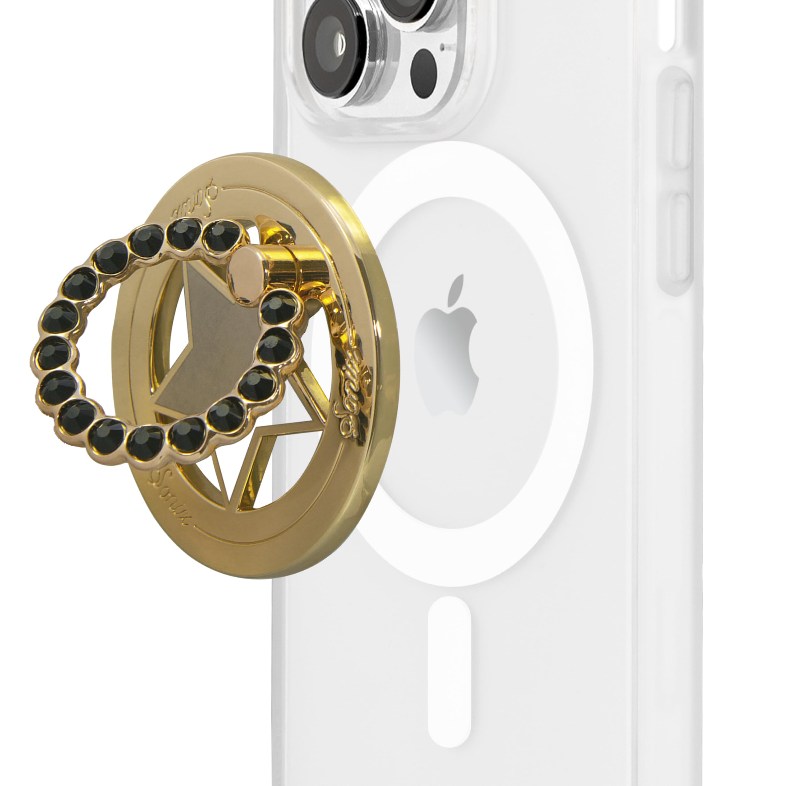 Sonix Magnetic Phone Grip and Phone Ring Holder - Compatible with MagSafe - Rotatable Kickstand and Phone Holder for iPhone 16, 15, 14, 13, 12 Series - Gold Star/Black Rhinestone