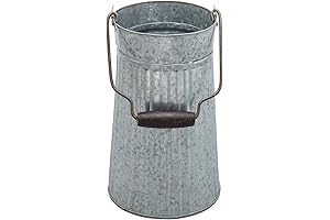 MyGift Galvanized Silver Metal Flower Vase for Table Rustic Farmhouse Flower Bucket...