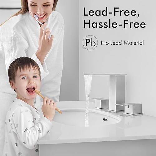 Miniatura 3 de KES Grifos de baño para fregadero de 3 agujeros, grifo de lavabo de baño generalizado en cascada, grifo de tocador de 8 pulgadas con líneas de