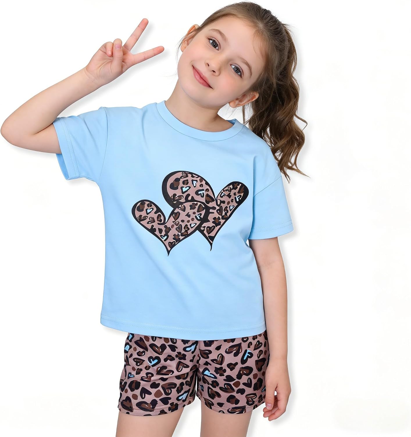 Axumity Kid Toddler Girl Clothes Summer Ruffle Sleeve Figure Graphic Shirt + Shorts Summer Outfits Set image 4