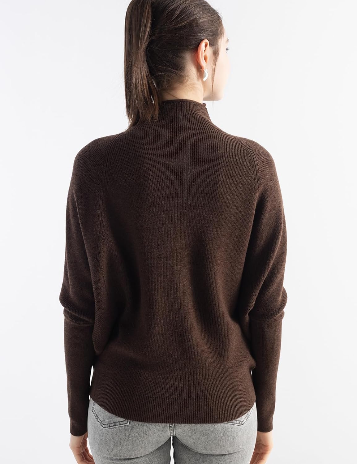 Women's Merino Wool Blend Oversized Sweater 2025 Fall Winter Fashion Mock Neck Batwing Sleeve Knitted Pullover - Image 6