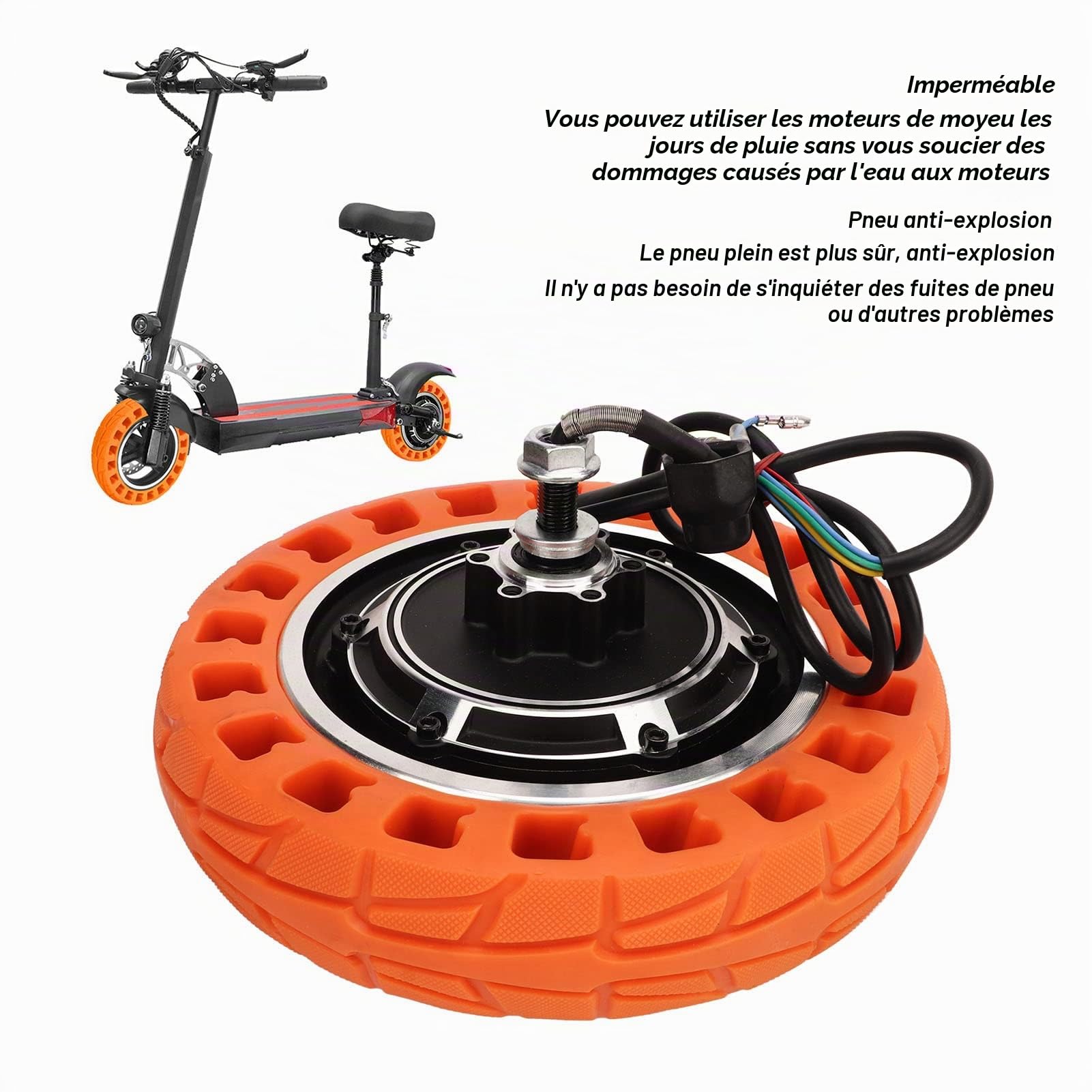 Roue de Moteur de Moyeu de Trottinette Électrique pour KUGOO M4 Scooter Électrique, 48V 500W Pneu Solide de Moteur de Roue Arrière de Scooter Électrique de 10 Pouces Absorption des Chocs