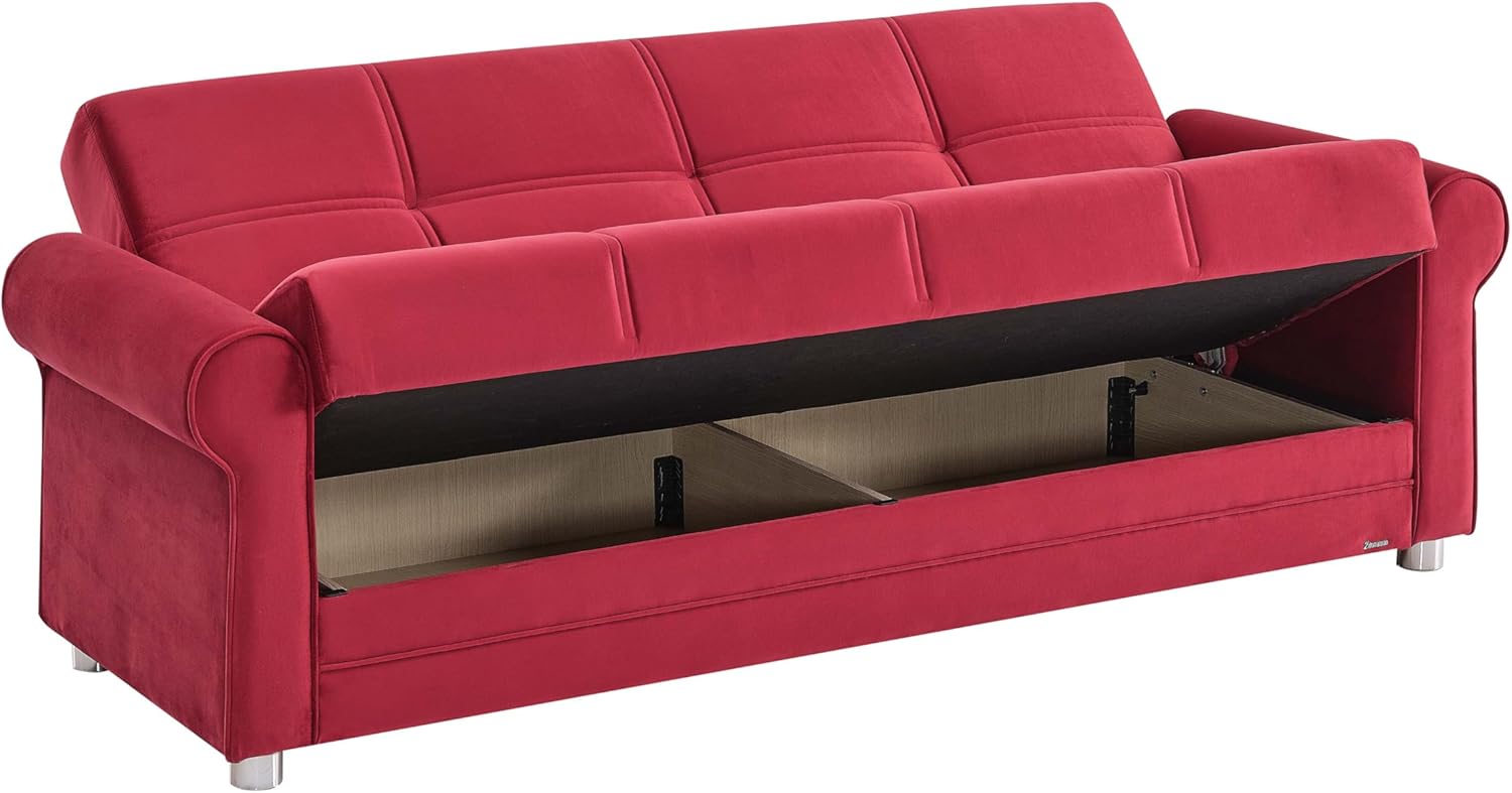 Ottomanson Convertible Sofa Bed Futon Couch with Hidden Storage & Click-Clack Sit-Sleep Conversion – Firm Support Sleeper Sofa for Living Room, Apartment & Guest Room, Burgundy