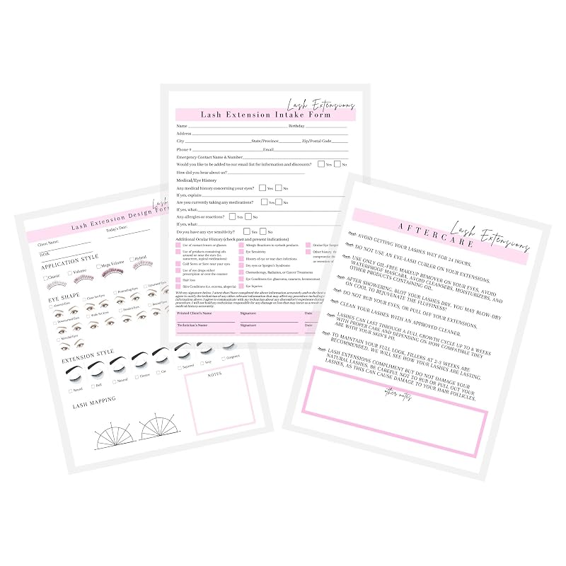 Lashicorn Formulários para Extensão de Cílios, Consentimento, Cadastro, Cuidados e Mapeamento, Pacote com 75