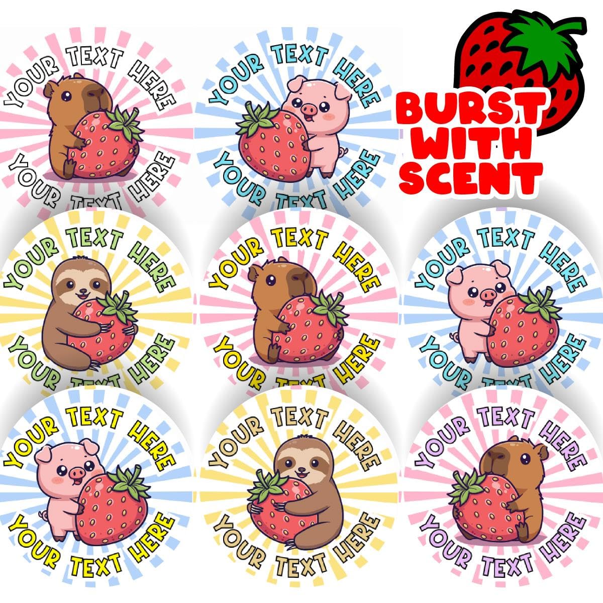 120 Strawberry Animals - Strawberry Scented Personalised Stickers - for Teachers Nursery Parents