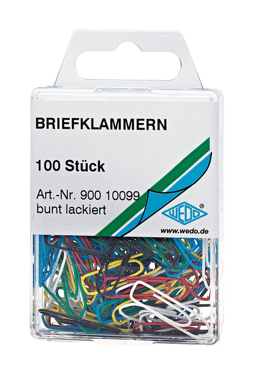 Wedo 90010099 Paper Clips 26 mm Lacquered Assorted Colours – Pack of 100