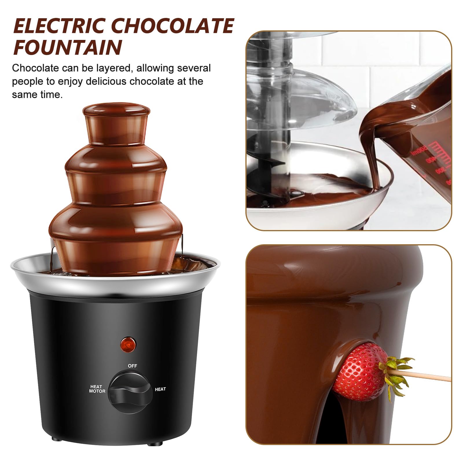 Fontana di Cioccolato Elettrica, Fontana di Cioccolato a 3 Livelli, Macchina per Cioccolata Fondente in Acciaio Inox con 60W, Capacità 450g, per Feste, Compleanni, Natale