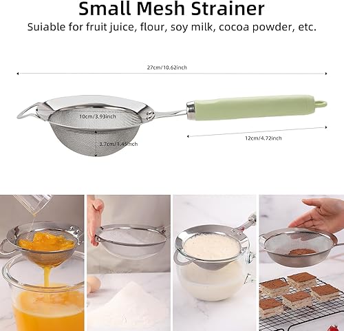 Miniatura 2 de Coladores de acero inoxidable, tamiz de malla fina, tamiz para hornear, colador de metal, pequeños coladores y coladores para cocina, colador de