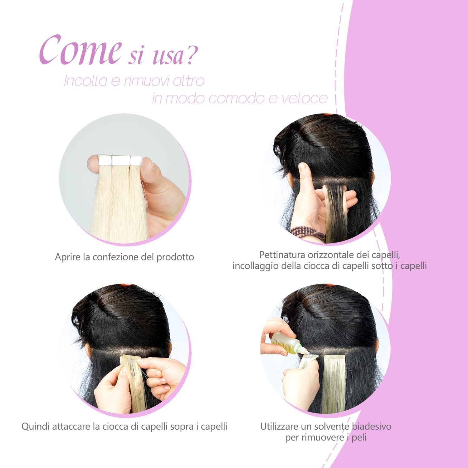 LieblichWelle Extension Capelli Veri Biadesivo Jet Nero 45 cm, 20 pz, 50 g, Salon-Grade Qualità, Facili Comode da Indossare Per le Giovani Donne (Jet Nero, 45 cm)