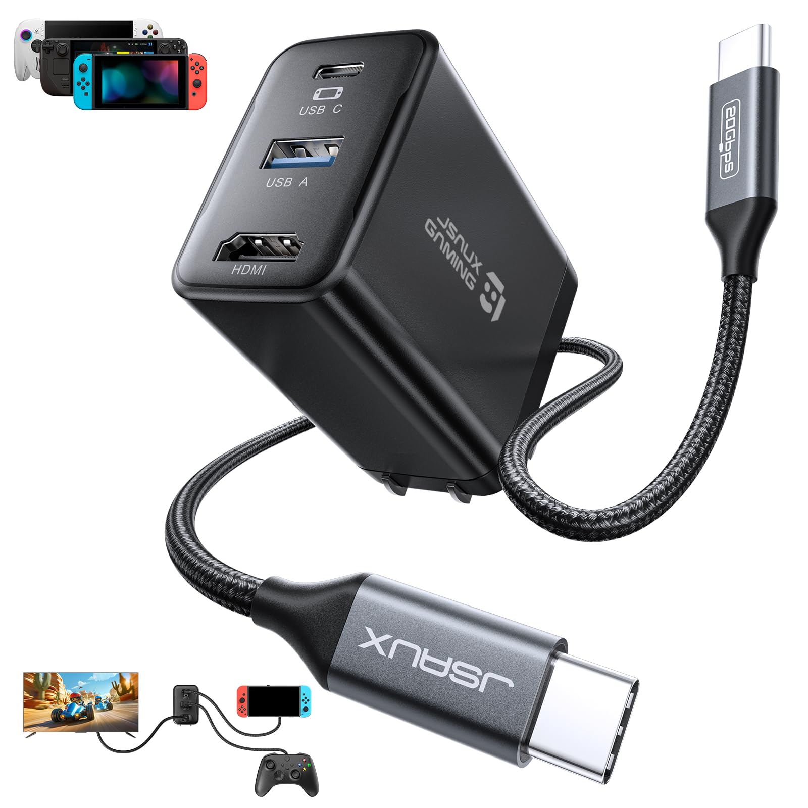 JSAUX 65W Switch Dock with 4K@60Hz HDMI, 65W PD Fast Charging, USB A Port, USB C TV Docking Station Compatible with Switch/Steam Deck/ROG Ally/Samsung/iPad/MacBook and More - OmniCentro Charger Dock