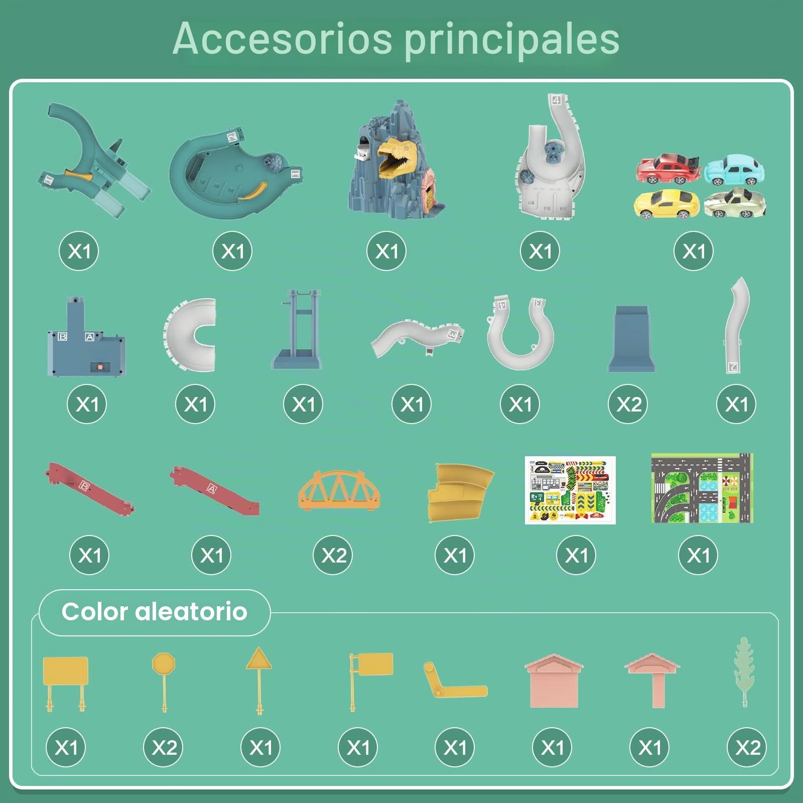 RedCrab Dinosaurio Circuito de Coches, Pista para Niños Con 4 Carros de Juguete y Rieles, 3 a 14 Años, Regalo de Cumpleaños y Festival para Niño y Niña