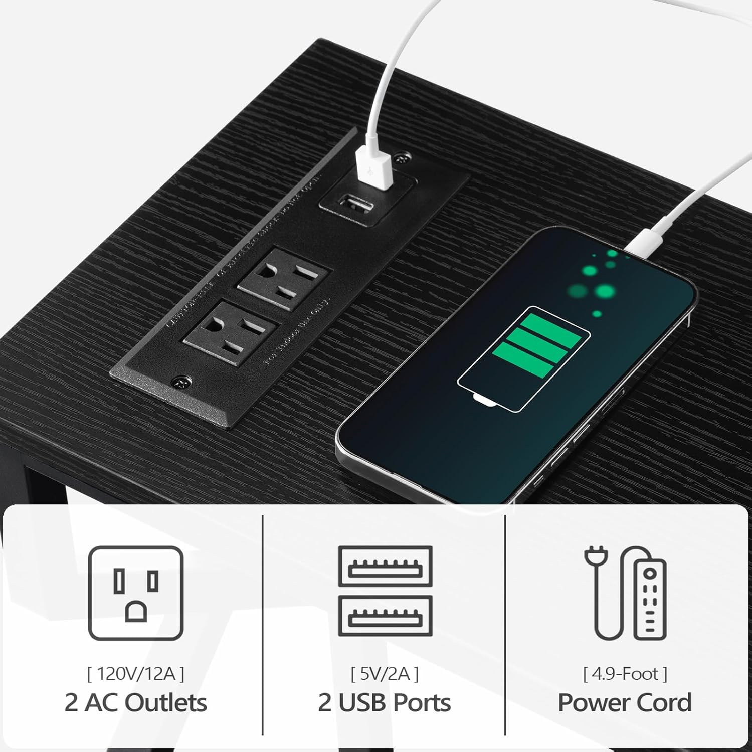 Console Sofa Table, 44.9" Entryway Table with Power Station, Narrow Couch Table with USB Ports and Outlets, Metal Frame, for Entrance, Living Room, Black CTHB113E01