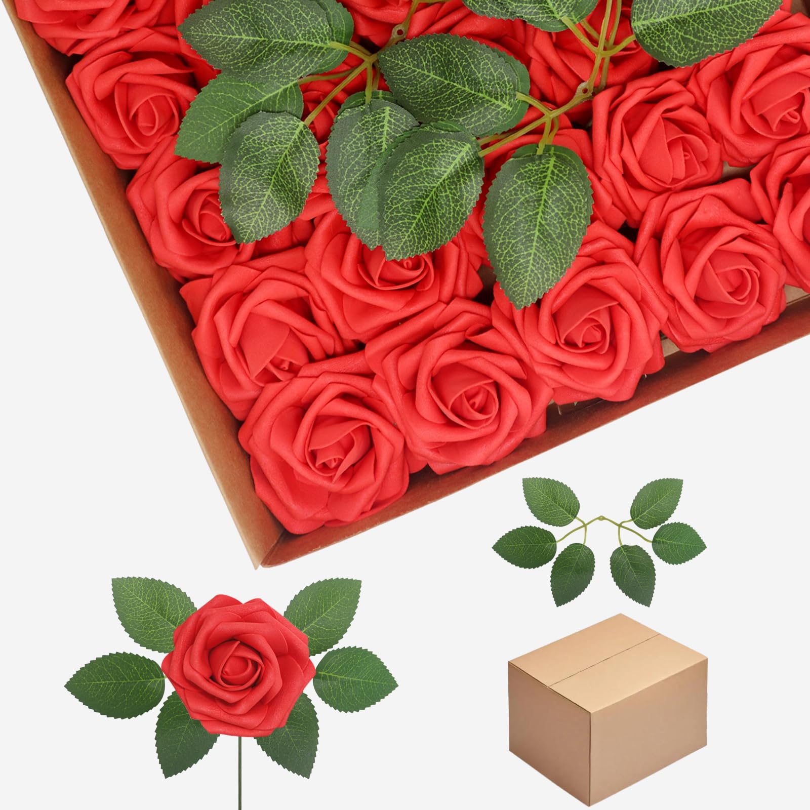 Fleurs artificielles en mousse : lot de 200 roses rouges pour compositions florales