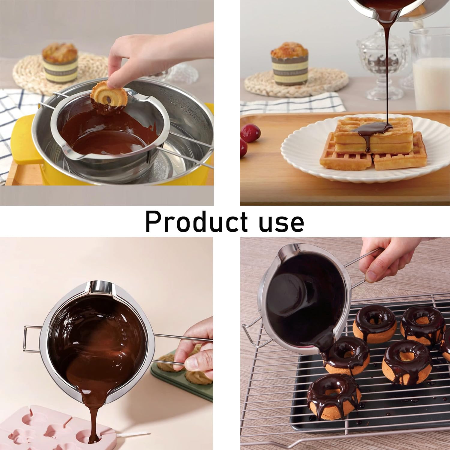 1 Stück Wasserbad Schmelzschale, 1 Stück Schwarz Spatula, Schokolade Zum Schmelzen, Chocolate Melting Cup, 304 Stainless Steel Water Bath, Zum Schmelzen Von Schokolade, Butter Und Milch Heizung