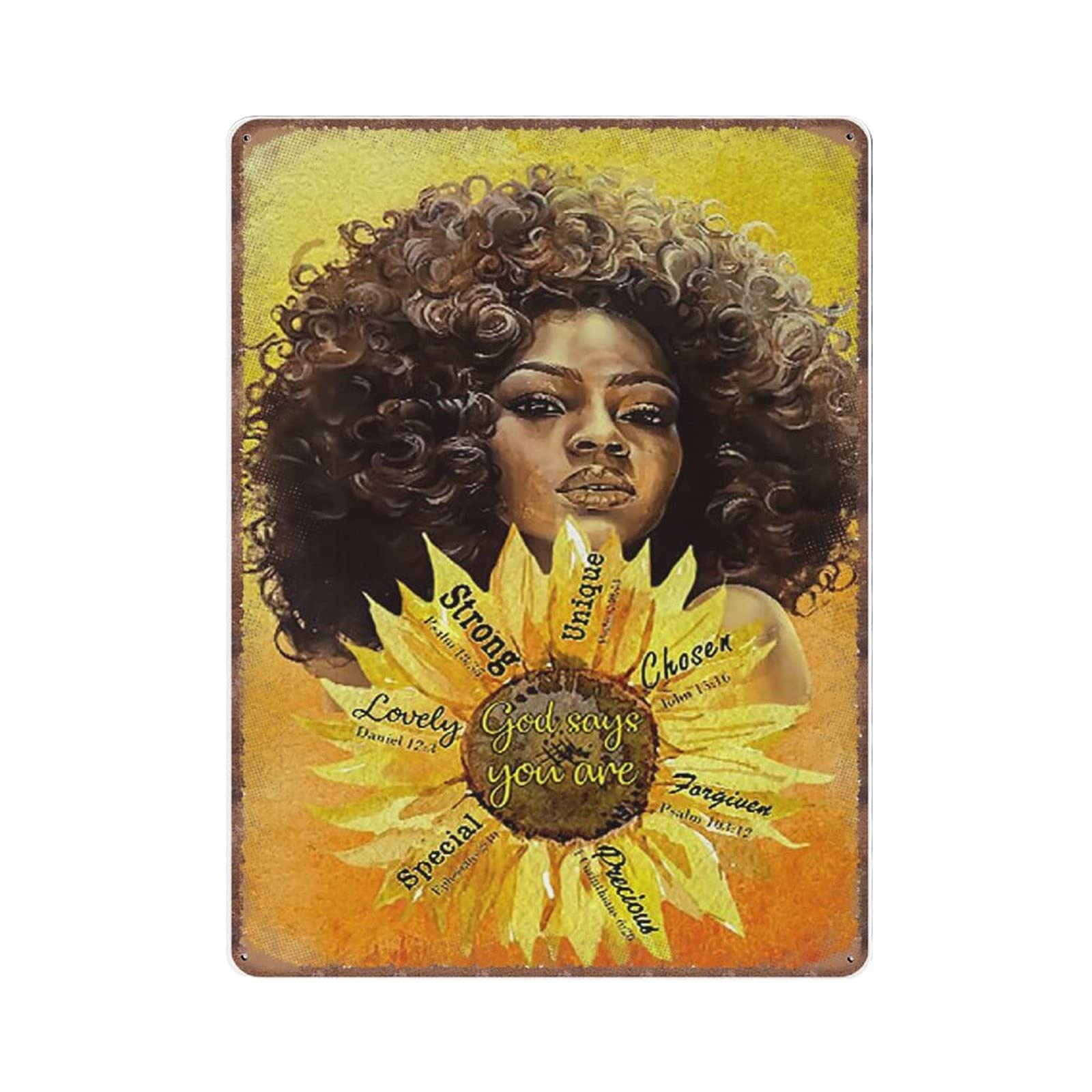 rayprint African American Tin Signs, God Says You Are Enough, Black Queen Wall Art, Black Girl Magic, Sunflower Vintage Poster Metal Sign Funny Kitchen Retro Parlor Garage Gifts, 30X40cm