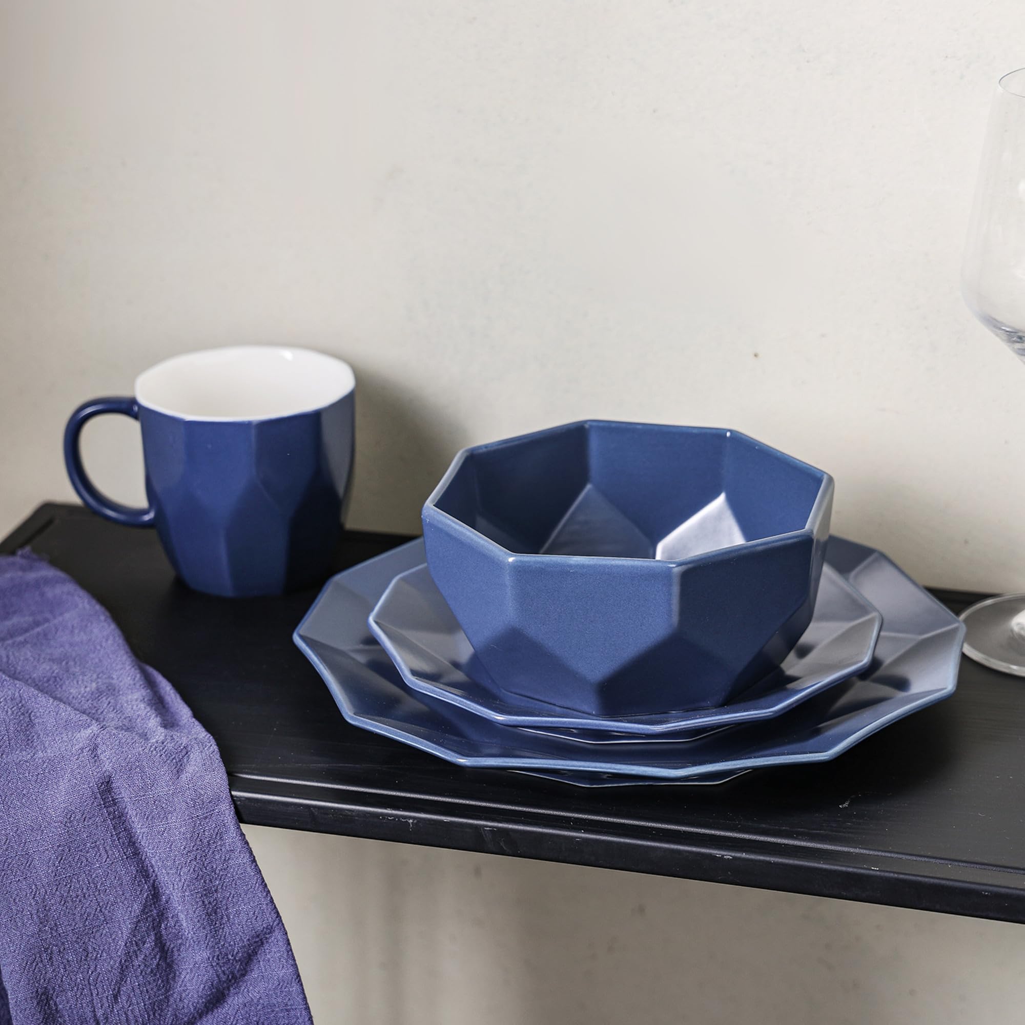 Stone Lain Jamie Porcelain Dinnerware Set, 16-Piece Service For 4, Blue