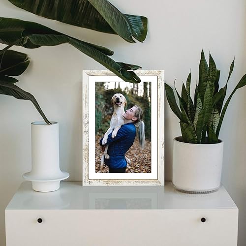 Miniatura 4 de Capcillin Juego de 1 portarretratos de 11 x 17 pulgadas, con patrón de madera, color blanco envejecido, para montaje en pared, plexiglás, ideal para