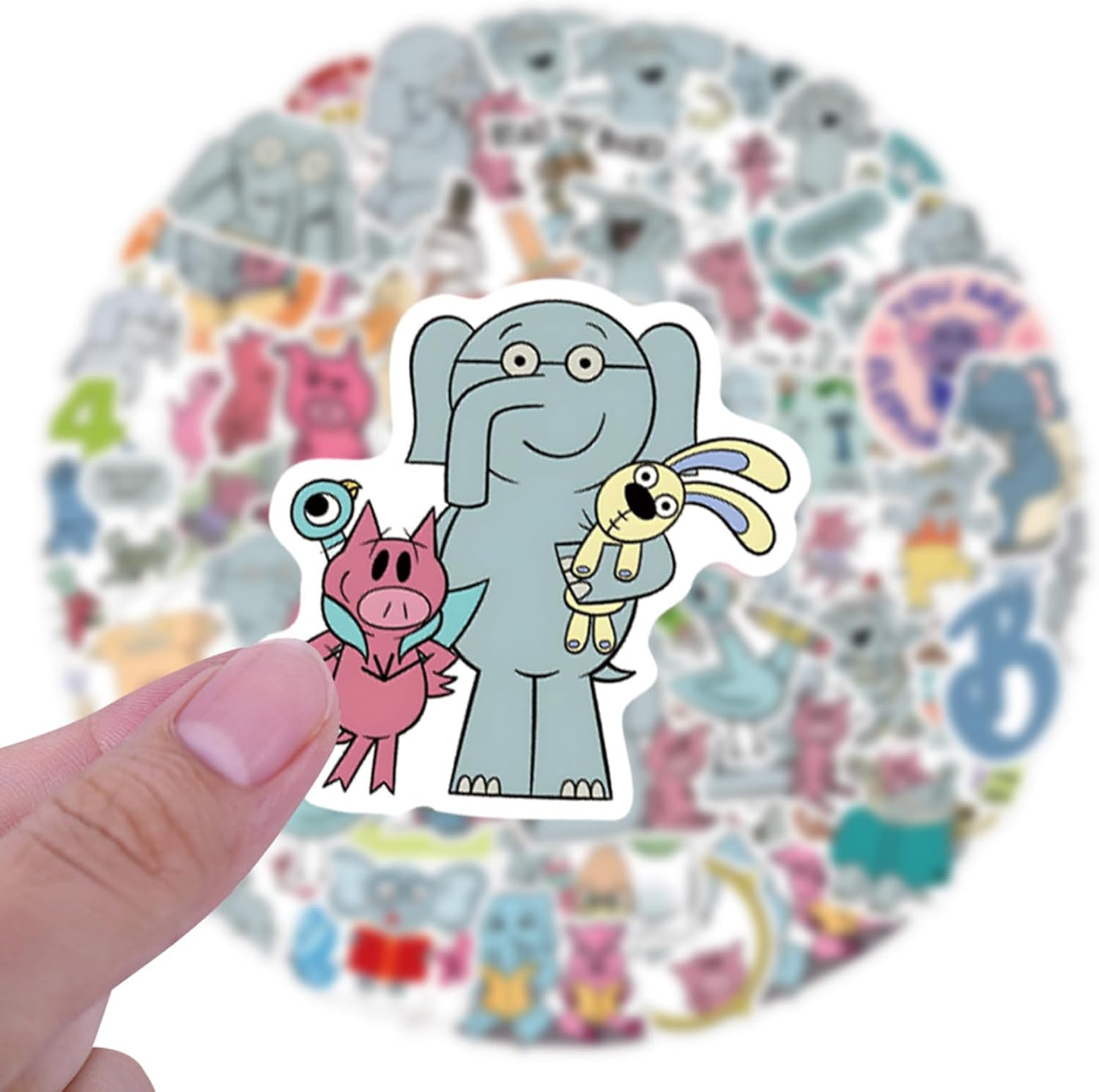 120pcs Elephant and Piggie Stickers Aesthetic Waterproof Stickers Luggage Skateboard Water Bottle Stickers Decal Bicycle Bumper Snowboard Decorate Gift. - Image 2