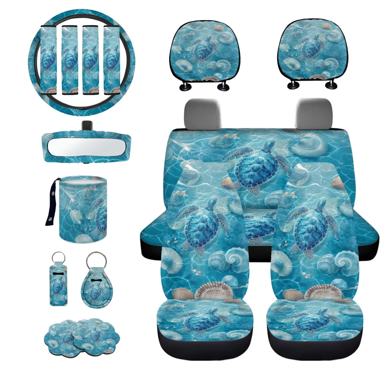 Set di coprisedili universali per interni auto, con coprivolante, poggiatesta, imbottiture per cinture di sicurezza, per camion, berlina, SUV, blu