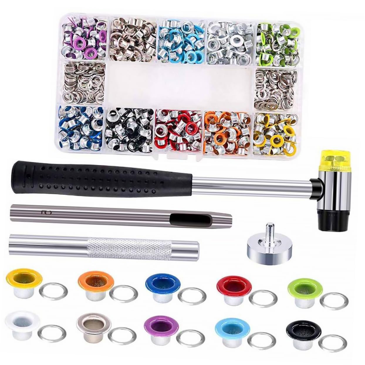 Angoily Kit Occhielli Colorati Strumento Installazione Colori Per Tessuti e Articoli Stoffa Antiruggine e Resistente Alla Corrosione Con Scatola