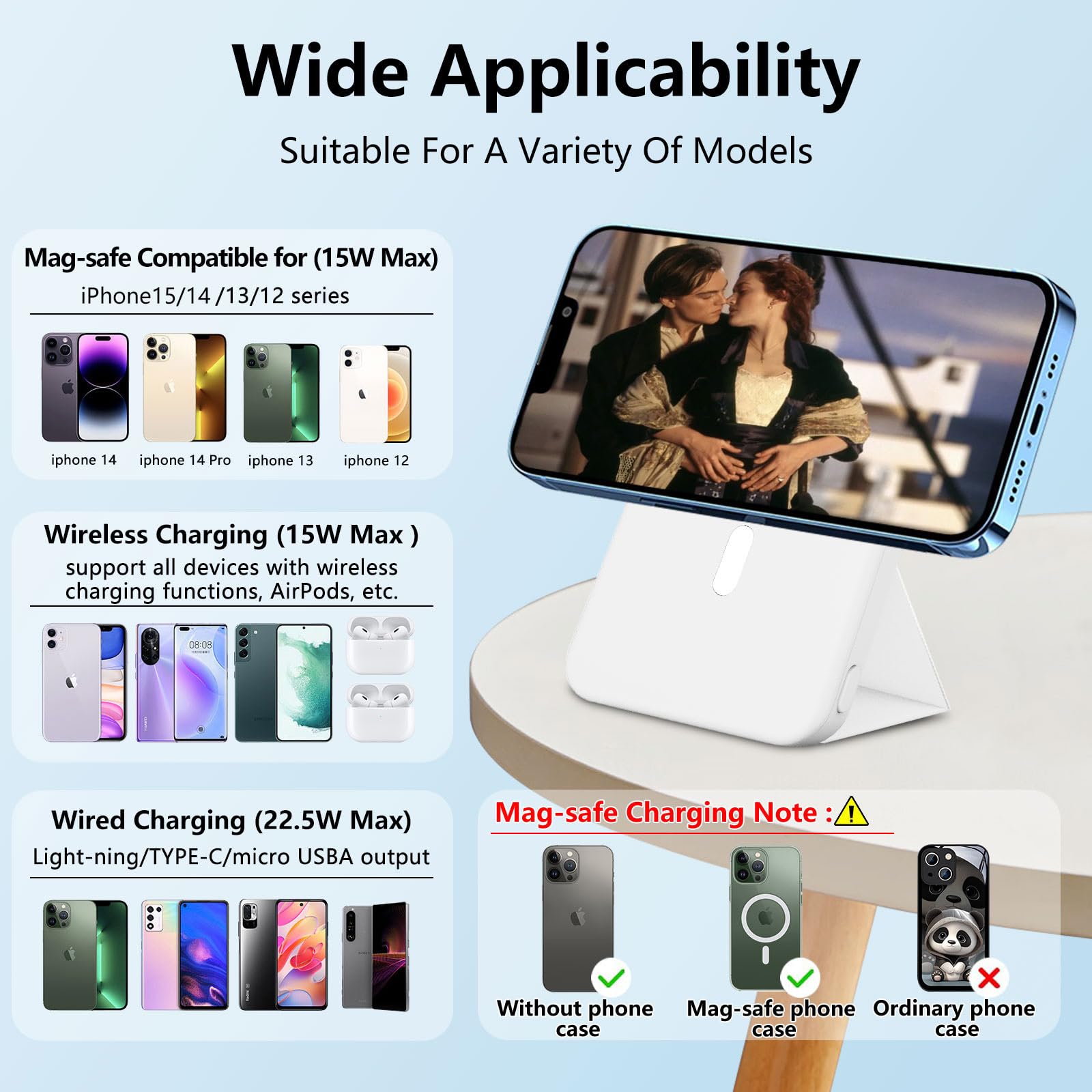 LUCKYDUO Power Bank magnetico wireless da 10000 mAh per ricarica wireless Mag-Safe, Power Bank wireless PD da 22,5 W, caricabatterie portatile con supporto pieghevole, per iPhone 16/15/14/13/12