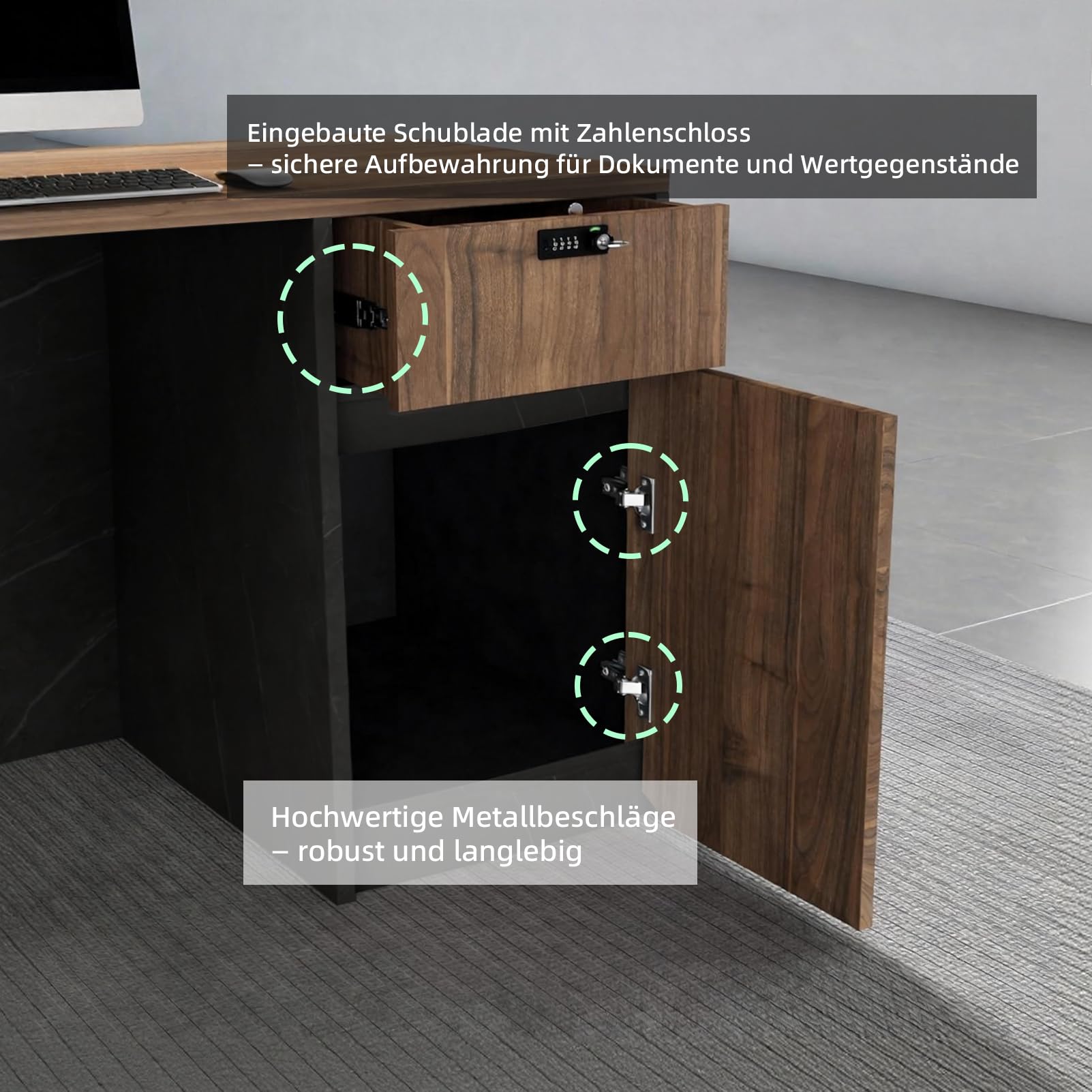 Moderne Empfangstheke L-Form Holz 220CM Empfangstresen mit Stauraum für Büros Rezeption Hotels (rechts hoch-C)