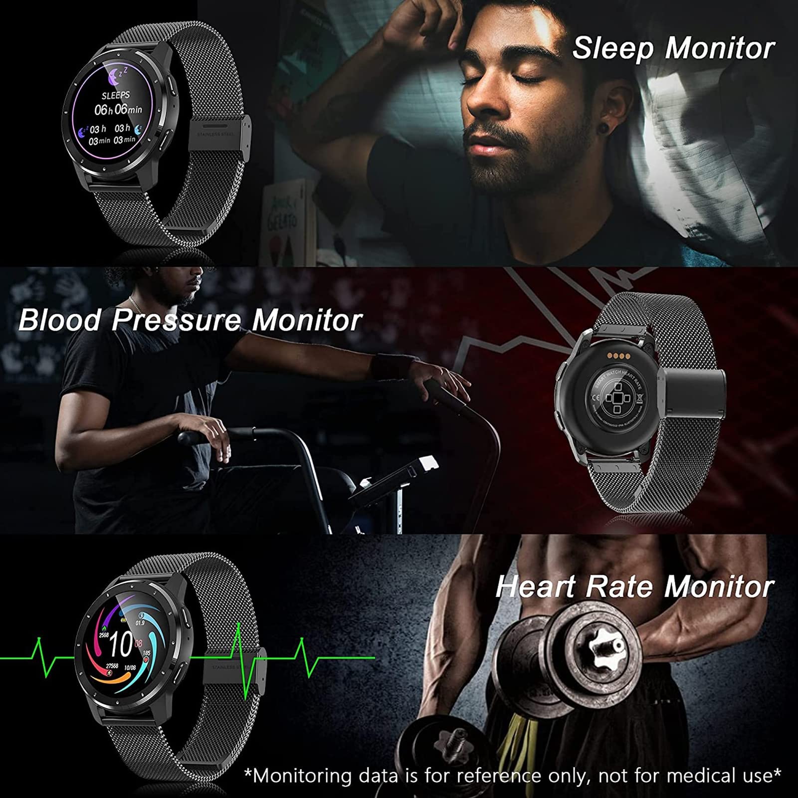 2022 męski wielofunkcyjny inteligentny zegarek. 3.3 cm ekran dotykowy wodoodporny smartwatch do Androida/iOS. Fitness Tracker z pulsometrem, ciśnieniem krwi, monitorem snu, złoty