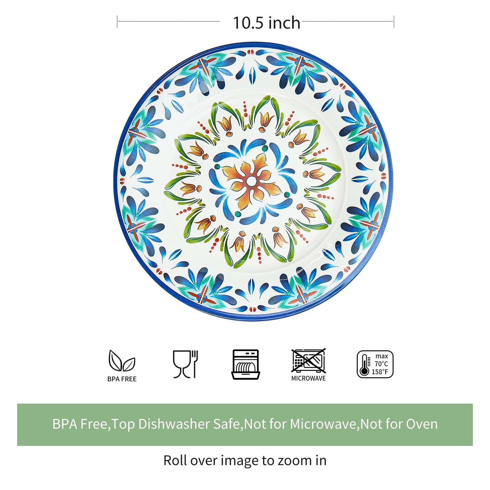 Zayton Melamine Dinner Plate 11 Inch Plastic Bread Outdoor Butter Plates Set Lightweight Shatter Proof Chip Resistant Camper RV Break-resistant for Everyday Use