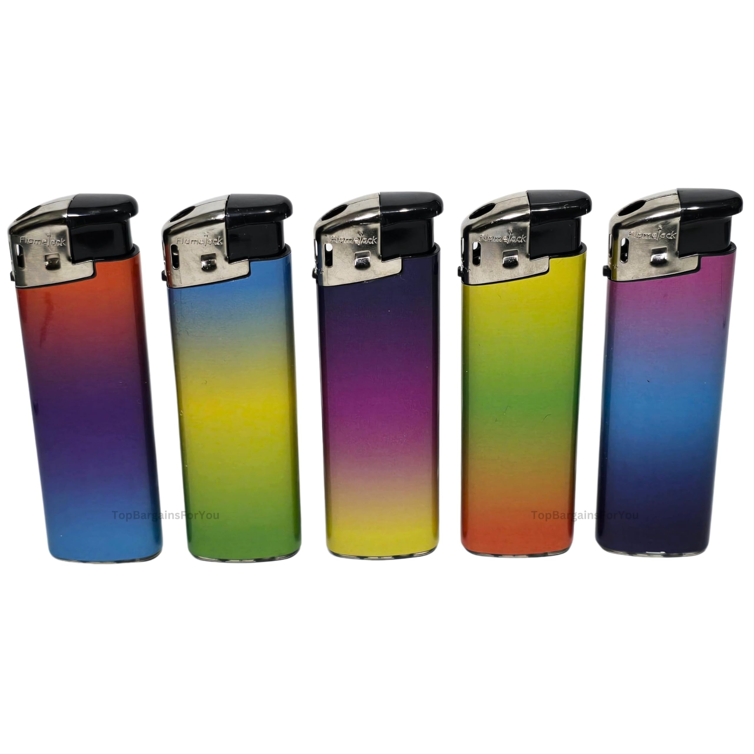 5 Electronic Refillable Lighter Set Assorted Designs Compact & Durable Gas Lighters for Camping Hiking BBQ & Everyday Use Adjustable Flame, Portable, Ideal for Outdoors (Colourful Gradient)