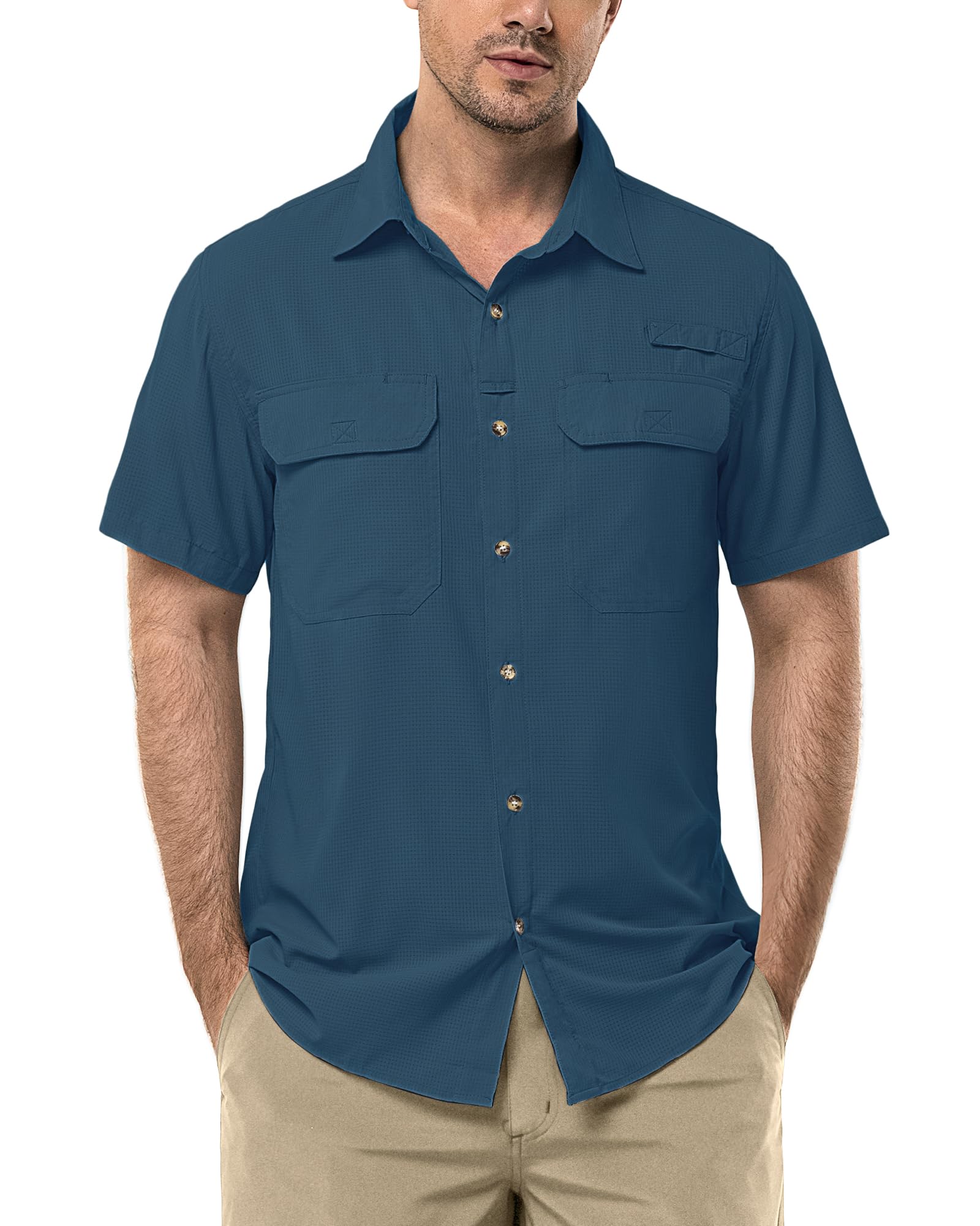 33,000ft Hemd Herren Kurzarm UPF50+ UV Schutz Outdoorhemd Schnelltrocknend Freizeithemd Funktionshemd Wanderhemd für Angeln Safari Reisen Golf