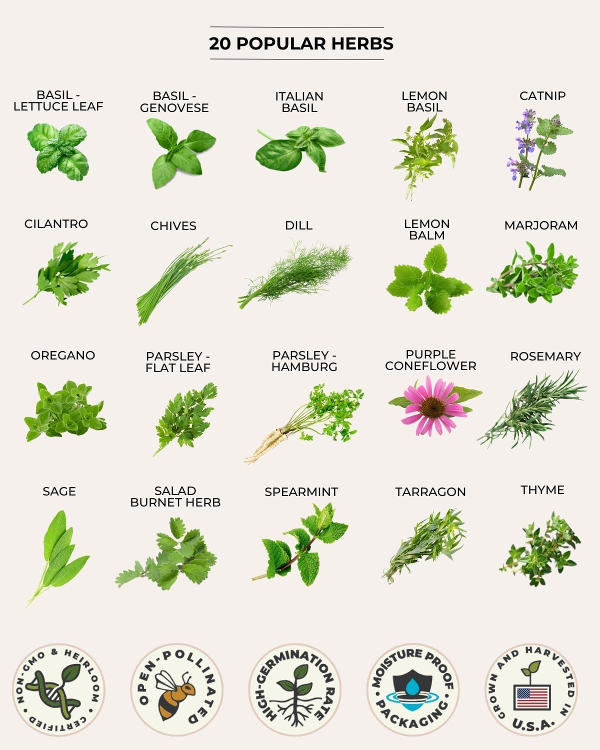 Tactiko Survival 60 Medicinal & Survival Seed Kit – Heirloom Non-GMO USA Grown Seeds for Vegetables, Herbs & Edible Flowers – Emergency Food Supply Vault - Mylar Storage - Tools - Planting Guide