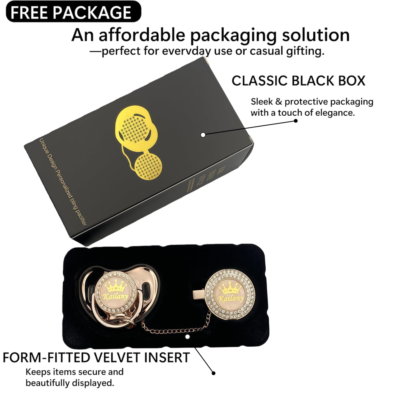 Personalized Any Name Bling Gold Silver Pacifier and Clip Set 18 Colors BPA Free Safe Unique Design Luxurious Dummy Ideal Gift for Baby Show New Born - Image 5