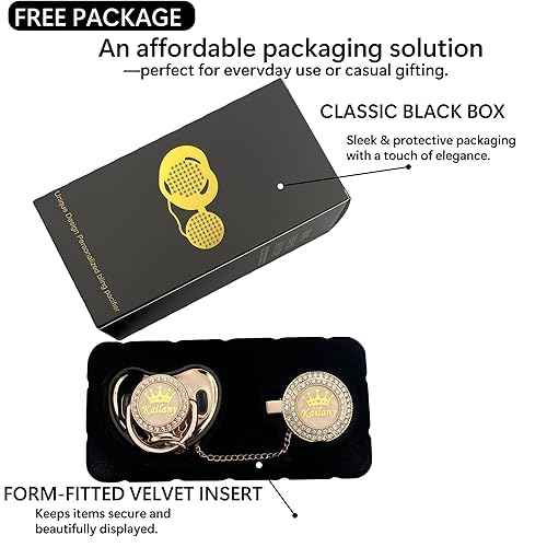 Miniatura 5 de Juego de Chupete y Clip Personalizado con Cualquier Nombre, Bling Oro Plata, 18 Colores, Libre de BPA, Diseño Único Lujoso, Chupete Ideal para Bebé,