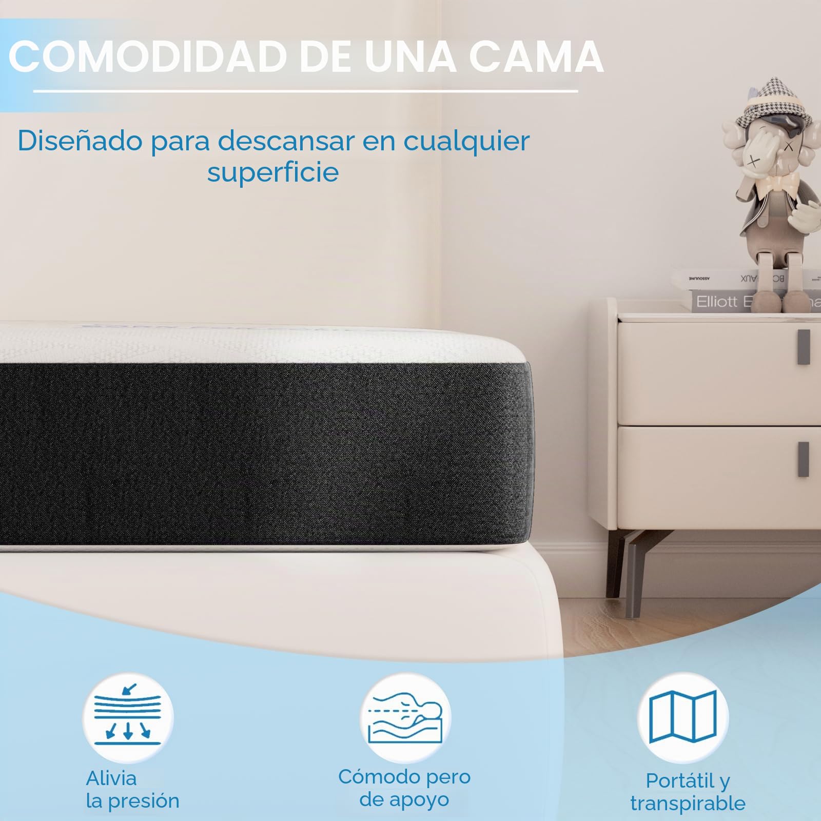 wowttrelax - Colchón plegable doble, colchón plegable de 6 pulgadas para cama doble, 4 pliegues de fácil almacenamiento con funda lavable y alivio de presión para camping, caravanas, colchón para