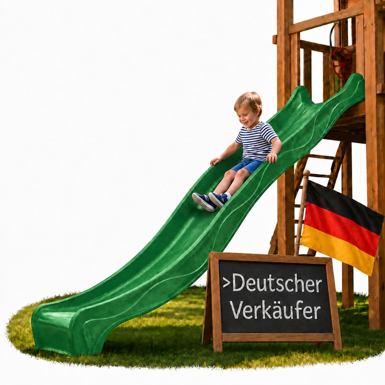 Ondis24 Toboggan à vagues de 3 m pour enfant - Toboggan aquatique pour tour de jeu ou pente à partir de 3 ans (300 cm, vert)